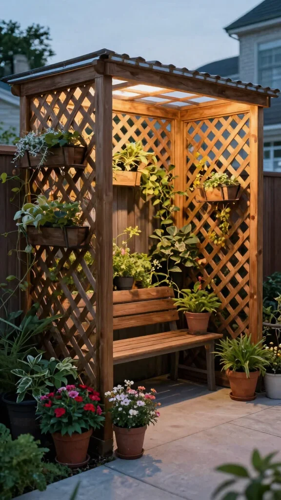14 Small Patio Furniture Layout Ideas Optimized for Urban Gardens - 11. Lattice Wall Dividers 1