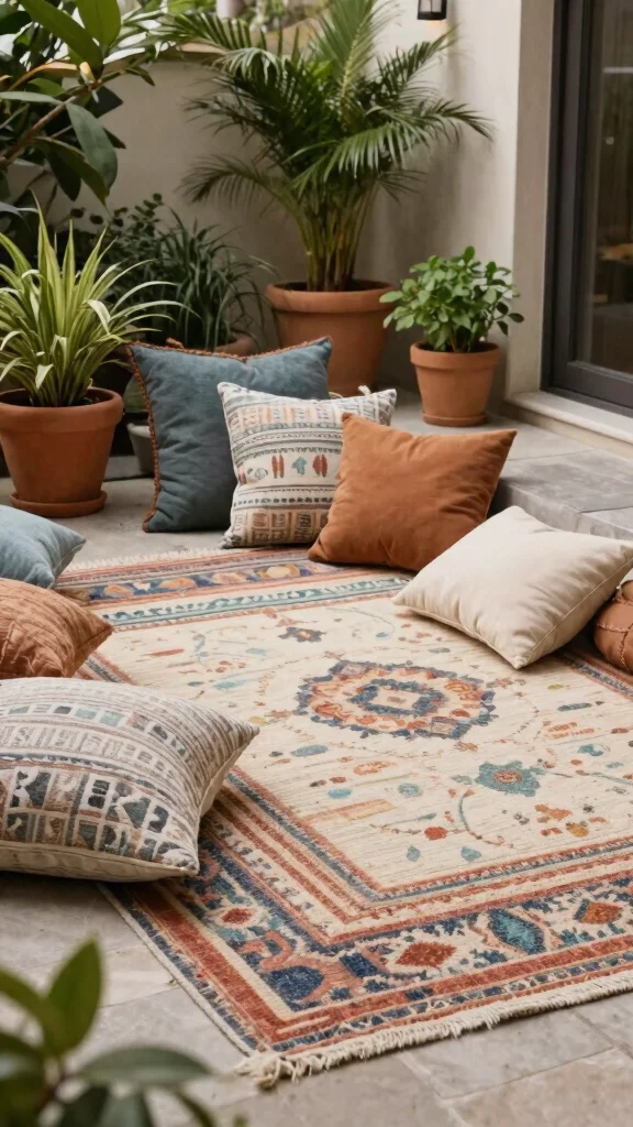 14 Small Patio Furniture Layout Ideas Optimized for Urban Gardens - 13. Textured Layers 1