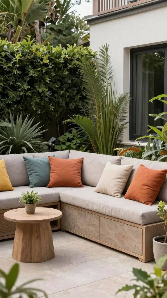 14 Small Patio Furniture Layout Ideas Optimized for Urban Gardens - 6. Sofa with Built-in Storage 1