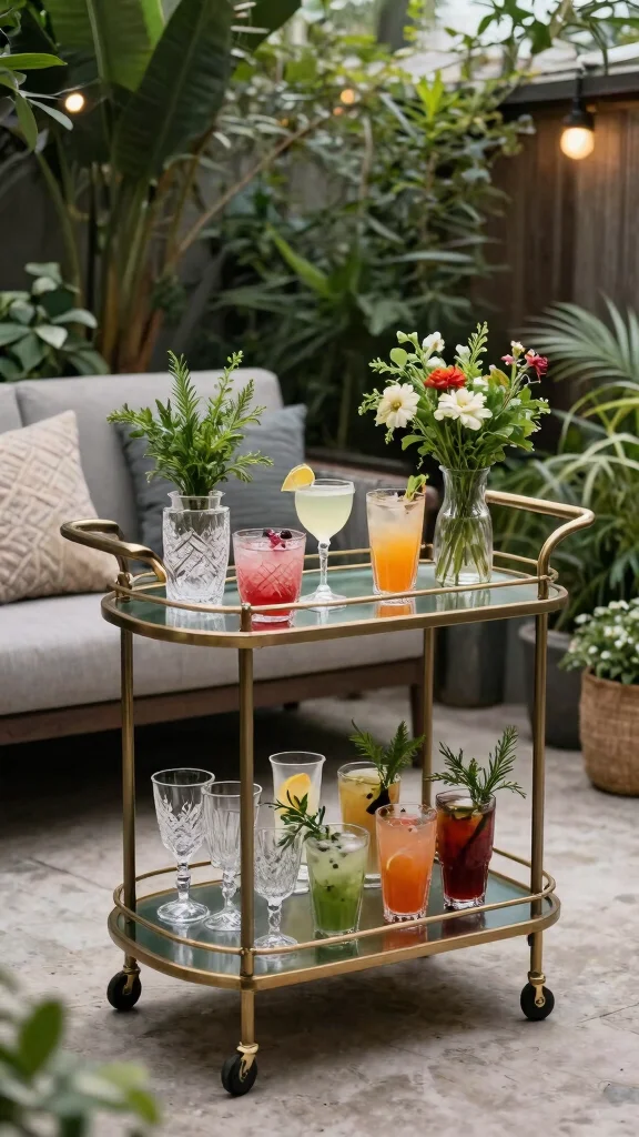 14 Small Patio Furniture Layout Ideas Optimized for Urban Gardens - 9. Integrated Bar Cart 1