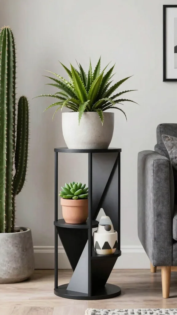 14 Tall Plant Stand Indoor Ideas for Small Space Gardening - 11. Geometric Plant Stand for Modern Vibes 1
