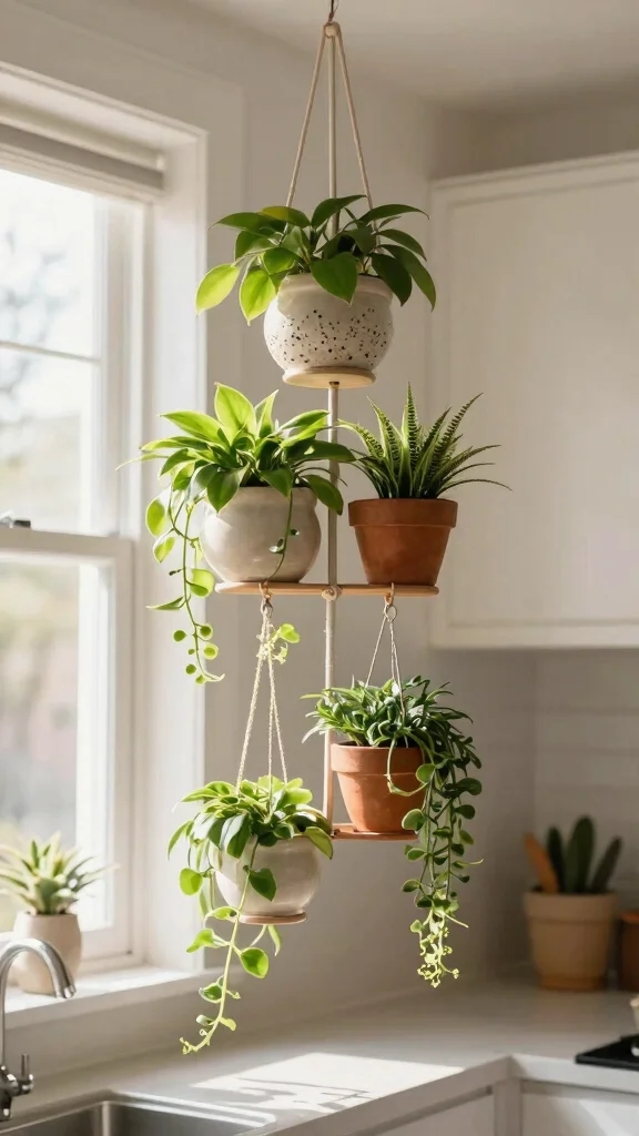14 Tall Plant Stand Indoor Ideas for Small Space Gardening - 3. Hanging Plant Stand with a Twist 1