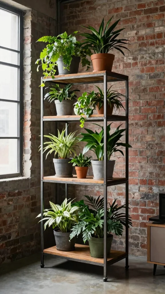 14 Tall Plant Stand Indoor Ideas for Small Space Gardening - 5. Industrial Style Plant Stand 1
