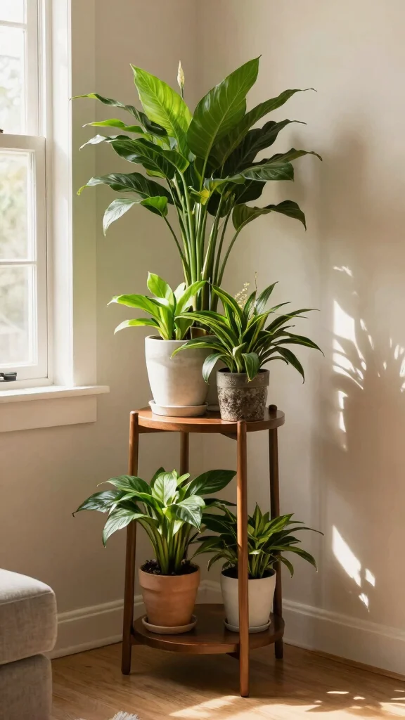 14 Tall Plant Stand Indoor Ideas for Small Space Gardening - 6. Corner Plant Stand for Tight Spaces 1