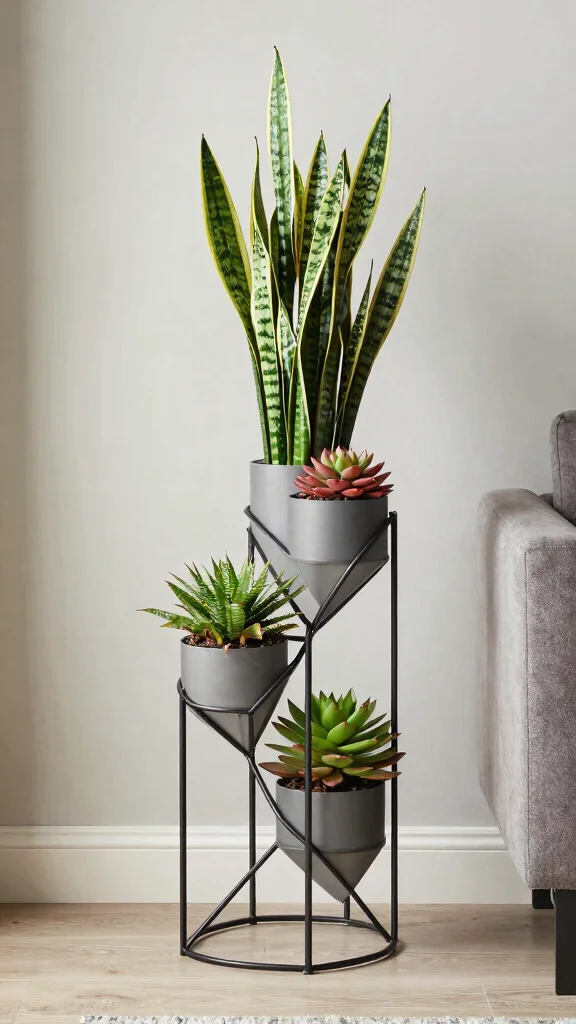 14 Tall Plant Stand Indoor Ideas for Small Space Gardening - 7. Stylish Metal Frame Plant Stand 1