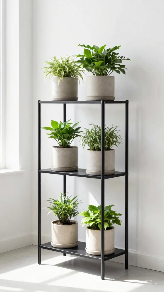 14 Tiered Plant Stand Indoor Ideas Compact - 2. Minimalist Metal Rack 1
