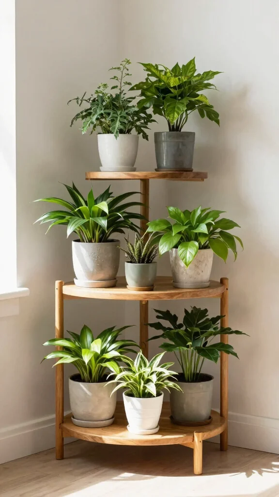 14 Tiered Plant Stand Indoor Ideas Compact - 5. Multi-tiered Corner Stand 1