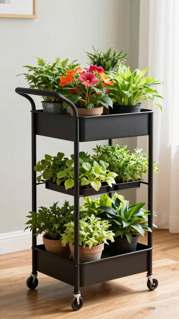 14 Tiered Plant Stand Indoor Ideas Compact - 7. Tiered Cart for Mobility 1