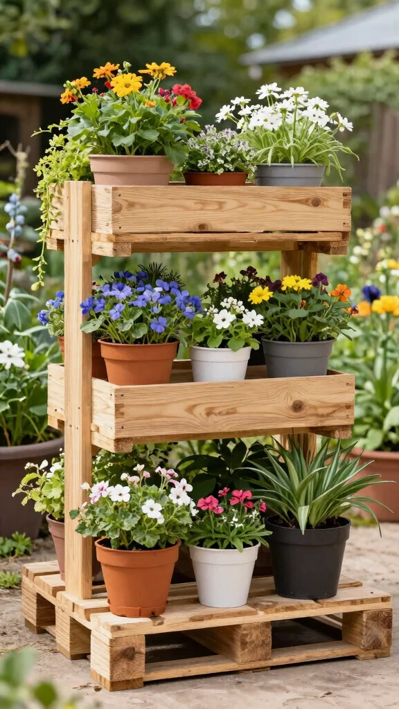 14 Tiered Plant Stand Indoor Ideas Compact - 8. DIY Pallet Planter Stand 1