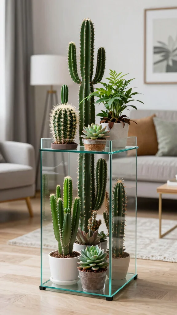 14 Tiered Plant Stand Indoor Ideas Compact - 9. Glass Display Stand 1