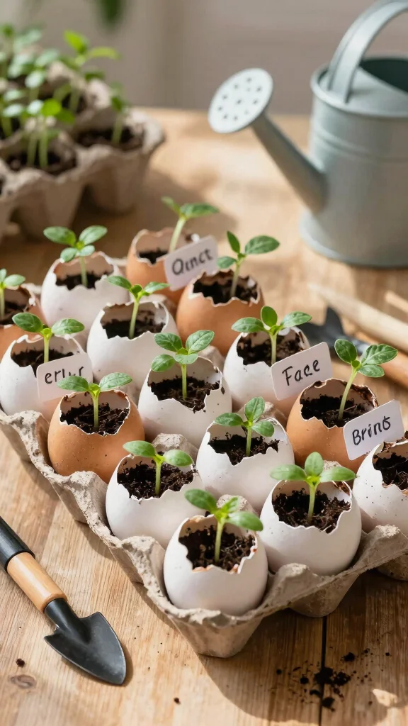 14 Unique Homemade Flower Pots Ideas with Upcycled Materials - 12. Eggshell Seed Starters 1