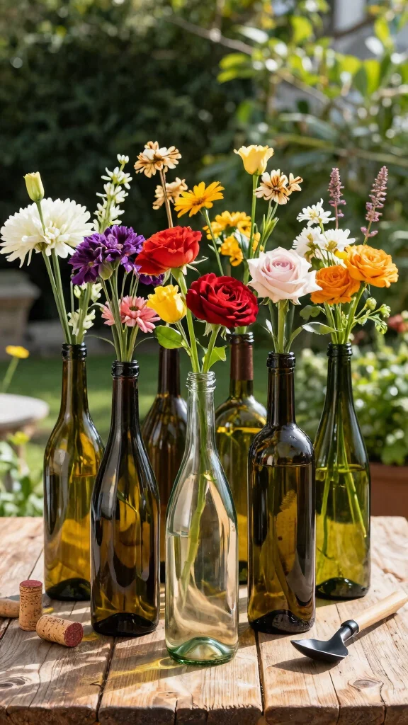 14 Unique Homemade Flower Pots Ideas with Upcycled Materials - 13. Upcycled Wine Bottles 1