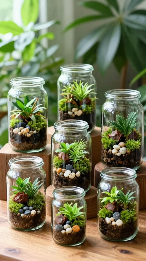14 Unique Homemade Flower Pots Ideas with Upcycled Materials - 7. Glass Jar Terrariums 1
