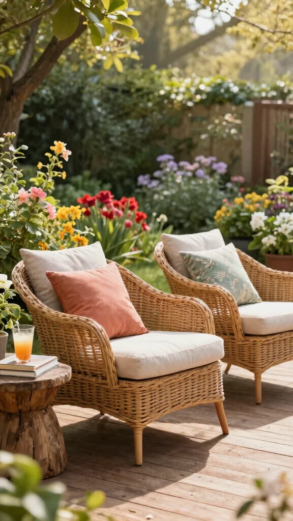 14 Wicker Patio Furniture Ideas for Relaxed Gardens - 1. Cozy Wicker Lounge Chairs for Relaxation 1