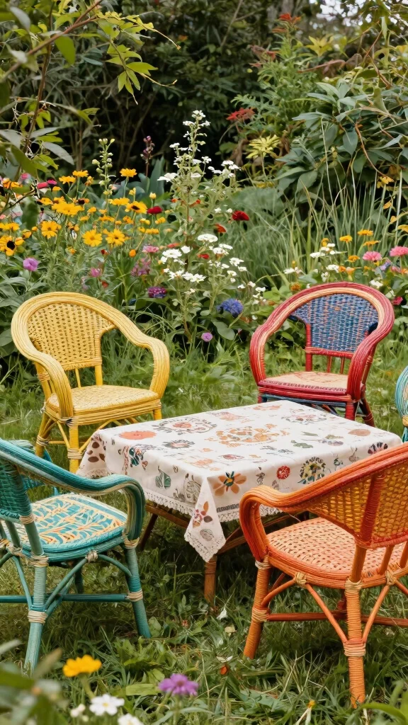 14 Wicker Patio Furniture Ideas for Relaxed Gardens - 13. Retro-Inspired Wicker Furniture for Nostalgia 1