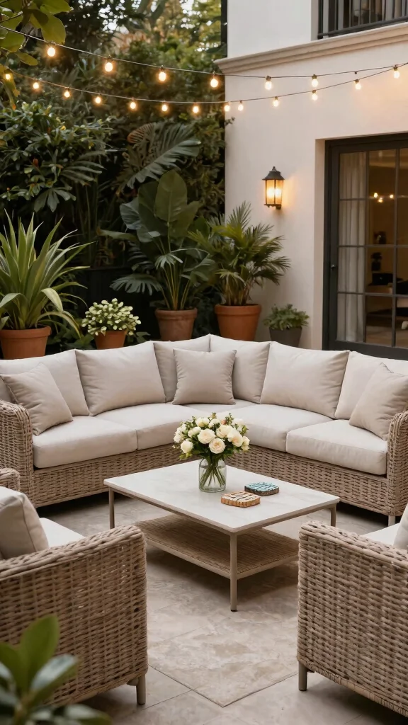 14 Wicker Patio Furniture Ideas for Relaxed Gardens - 2. Chic Wicker Sofa Sets for Entertaining 1