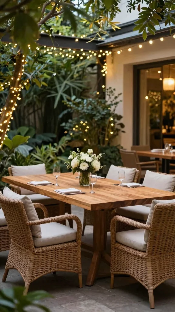 14 Wicker Patio Furniture Ideas for Relaxed Gardens - 4. Elegant Wicker Dining Sets for Al Fresco Meals 1