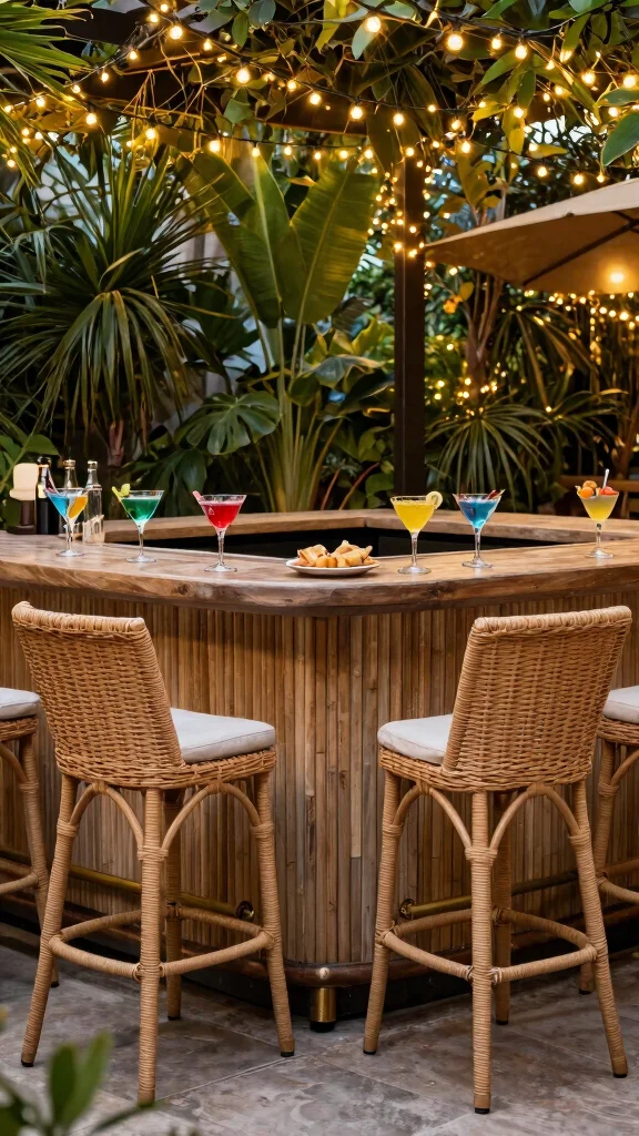 14 Wicker Patio Furniture Ideas for Relaxed Gardens - 8. Wicker Bar Sets for Entertaining 1