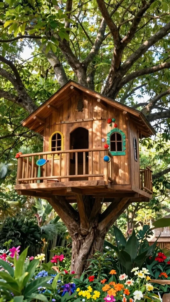 14 Wooden Patio Furniture Ideas: Natural Beauty - 13. Whimsical Wooden Treehouse 1