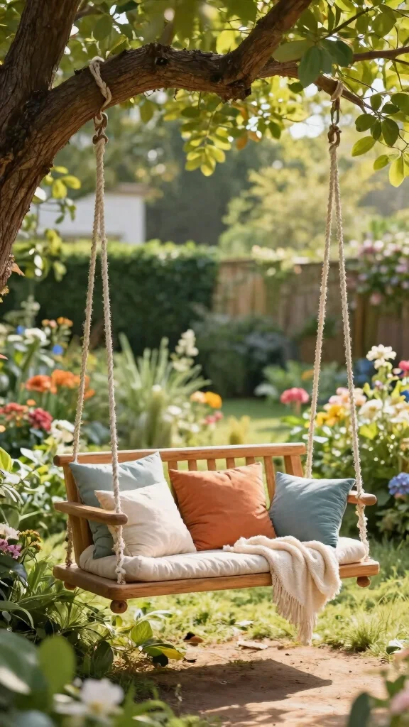 14 Wooden Patio Furniture Ideas: Natural Beauty - 5. Wooden Hanging Swing 1