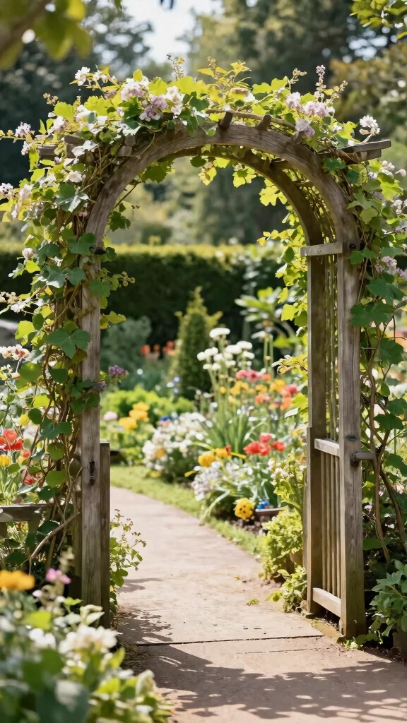 14 Wooden Patio Furniture Ideas: Natural Beauty - 9. Creative Wooden Garden Arches 1