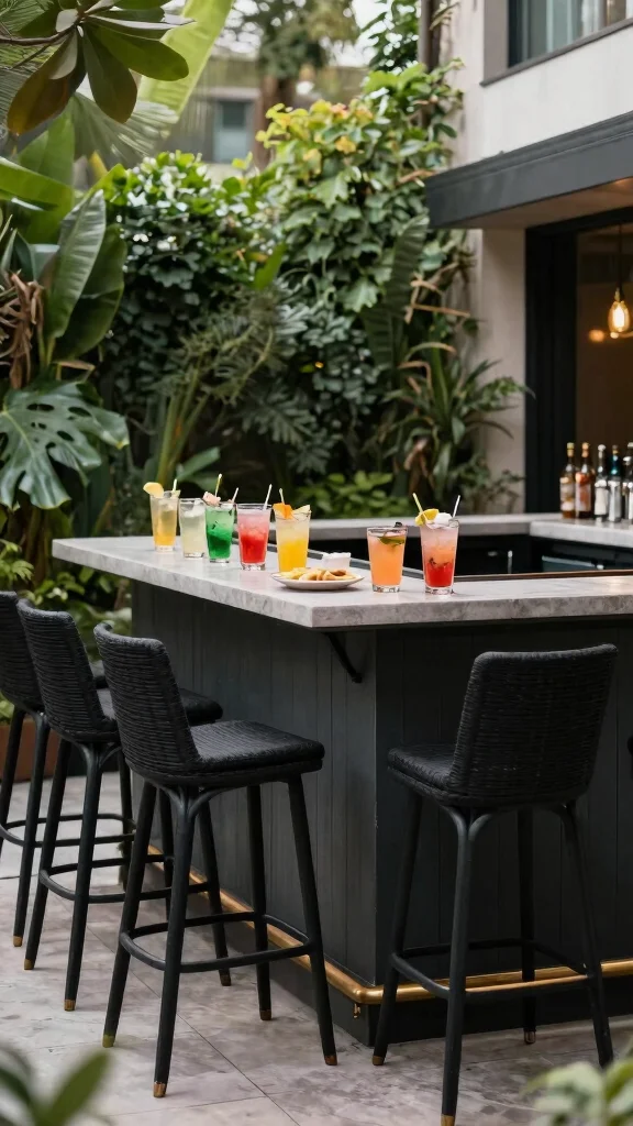 15 Black Patio Furniture Ideas for Modern Patios - 11. Black Outdoor Bar Stools 1