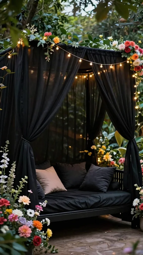 15 Black Patio Furniture Ideas for Modern Patios - 12. Black Canopy Daybed 1
