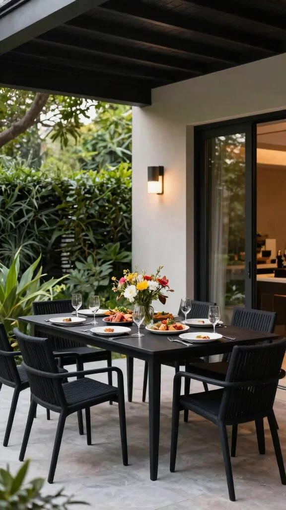 15 Black Patio Furniture Ideas for Modern Patios - 6. Modern Black Dining Set 1