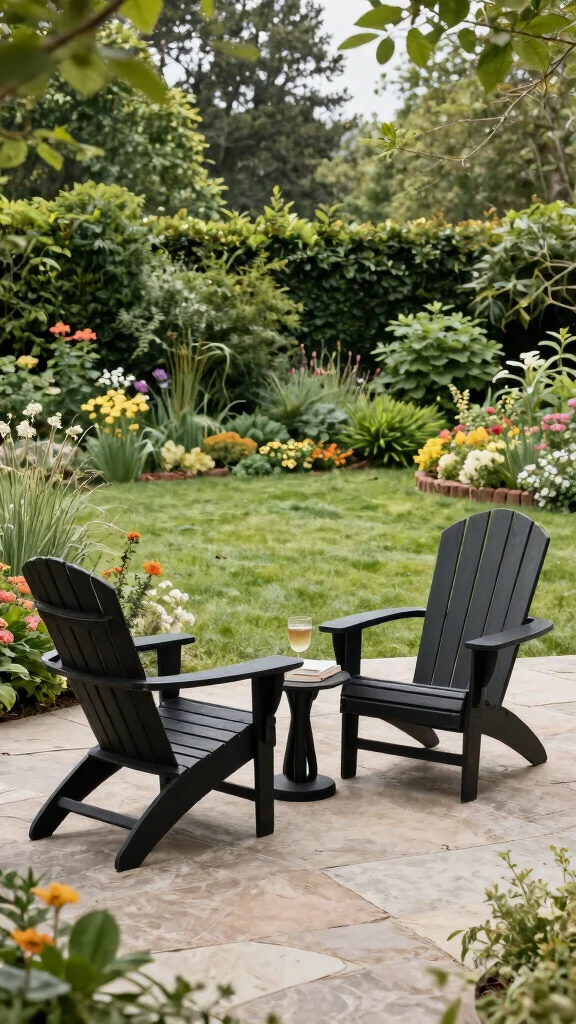 15 Black Patio Furniture Ideas for Modern Patios - 8. Minimalist Black Adirondack Chairs 1