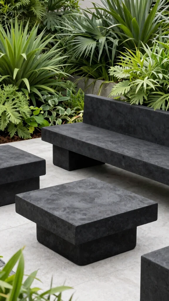 15 Black Patio Furniture Ideas for Modern Patios - 9. Black Concrete Furniture 1