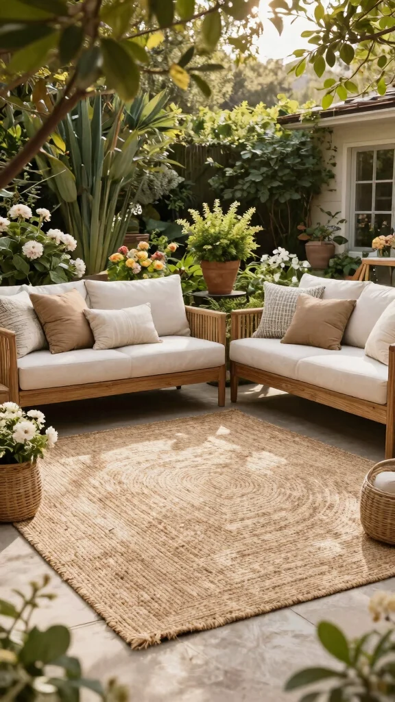 15 Eco-Friendly Patio Furniture Sets Ideas for Family Gatherings - 10. Natural Fiber Rugs for Outdoor Spaces 1