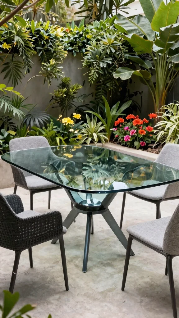 15 Eco-Friendly Patio Furniture Sets Ideas for Family Gatherings - 11. Recycled Glass Table Set 1