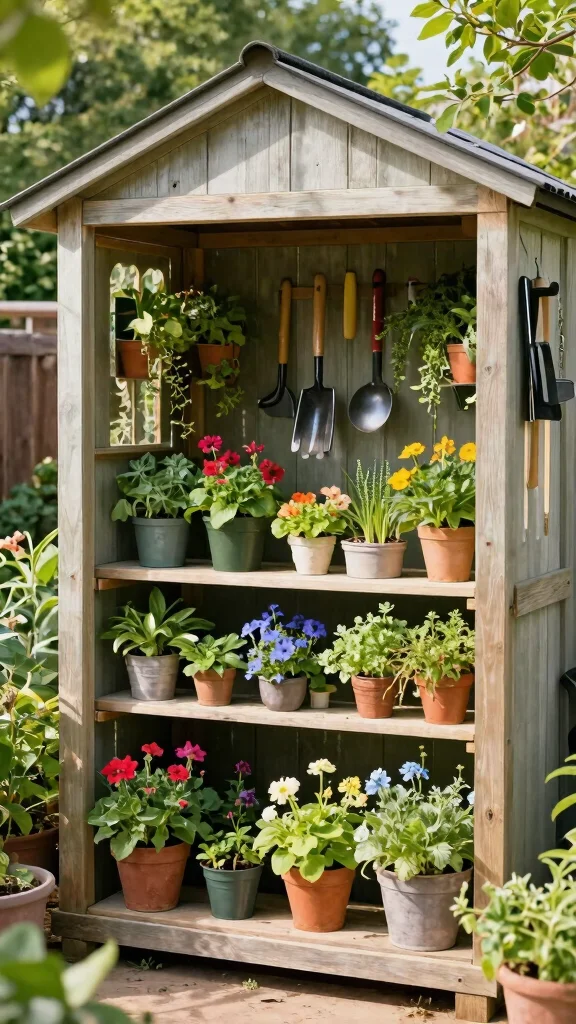 15 Flower Pot Ideas: Creative Arrangements for Vertical Spaces - 12. Vertical Garden Shed 1