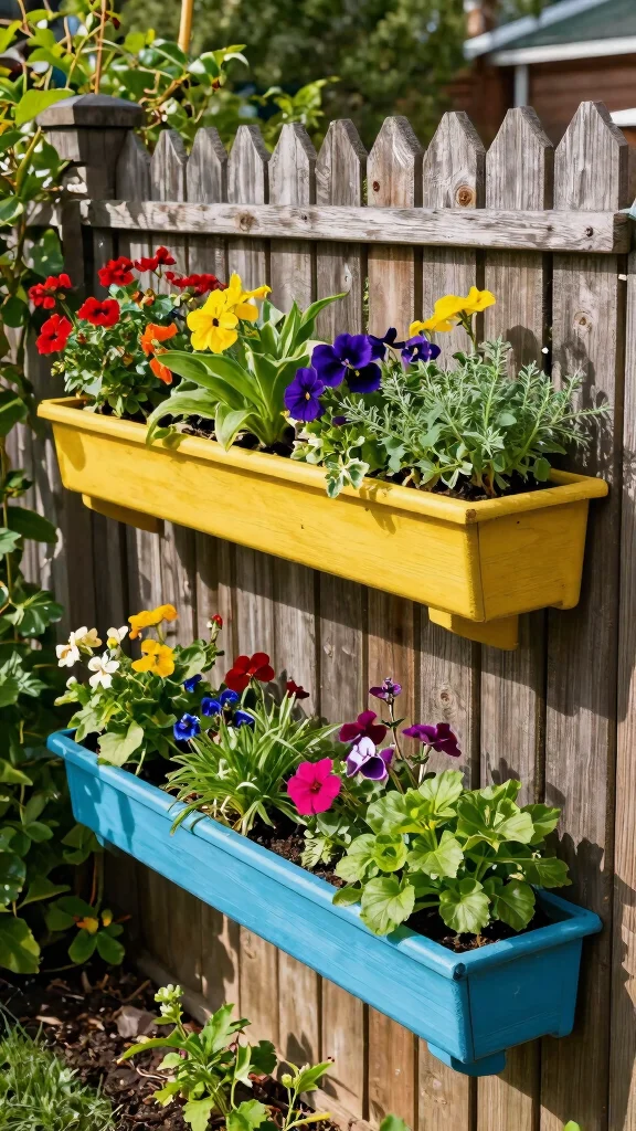 15 Flower Pot Ideas: Creative Arrangements for Vertical Spaces - 13. Colorful Gutter Gardens 1