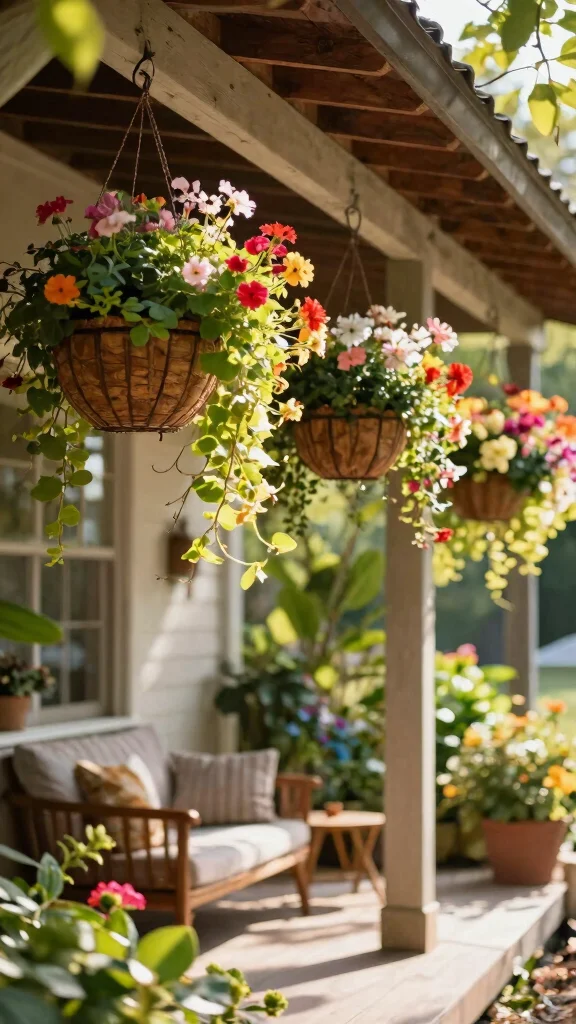 15 Flower Pot Ideas: Creative Arrangements for Vertical Spaces - 5. Hanging Flower Baskets 1