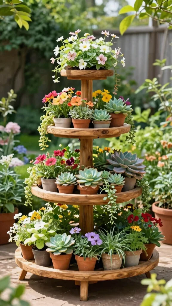 15 Flower Pot Ideas: Creative Arrangements for Vertical Spaces - 6. Tiered Plant Stand 1