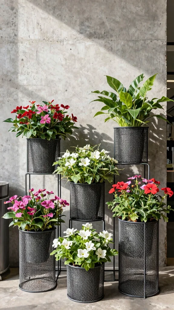 15 Flower Pot Ideas: Creative Arrangements for Vertical Spaces - 8. Wire Mesh Planters 1