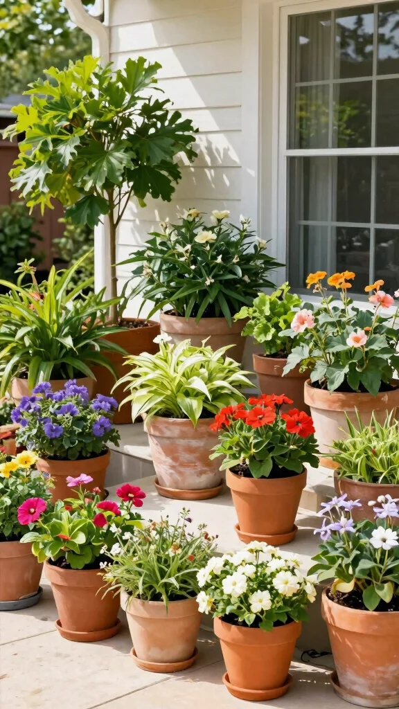 15 Front Patio Furniture Ideas Welcoming - 14. Potted Plants Galore 1