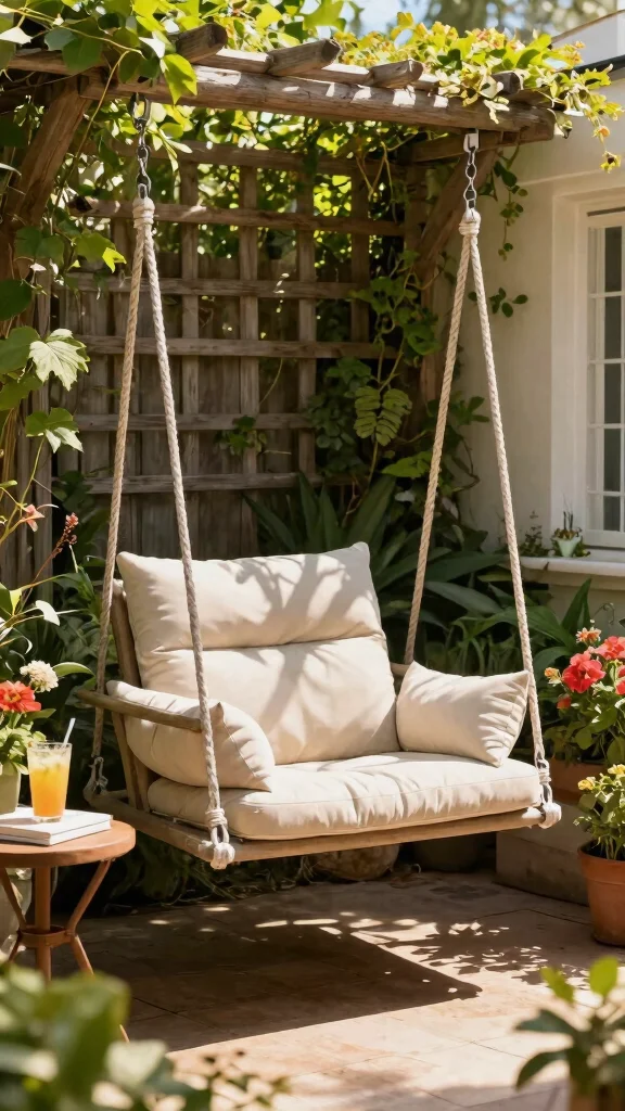 15 Front Patio Furniture Ideas Welcoming - 2. Swinging into Comfort 1