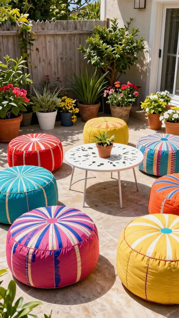15 Front Patio Furniture Ideas Welcoming - 6. Vibrant Poufs 1