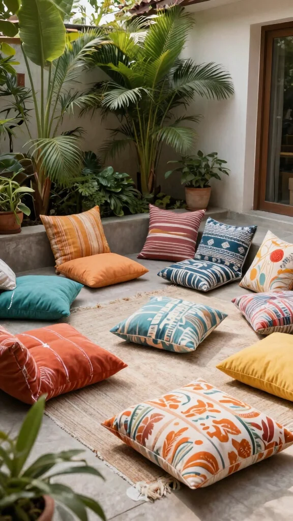 15 Front Patio Furniture Ideas Welcoming - 7. Cozy Floor Cushions 1