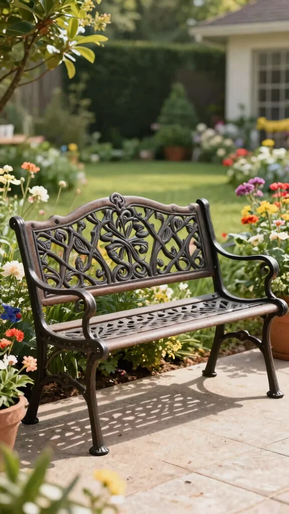 15 Front Patio Furniture Ideas Welcoming - 8. Artistic Garden Benches 1