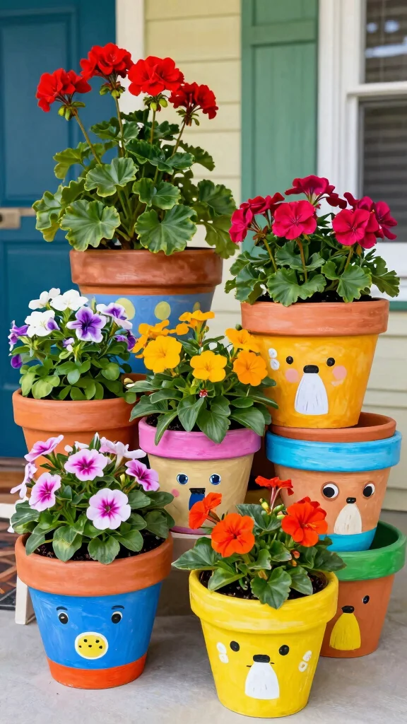 15 Front Porch Flower Pots Ideas Welcoming - 11. Colorful Painted Pots 1