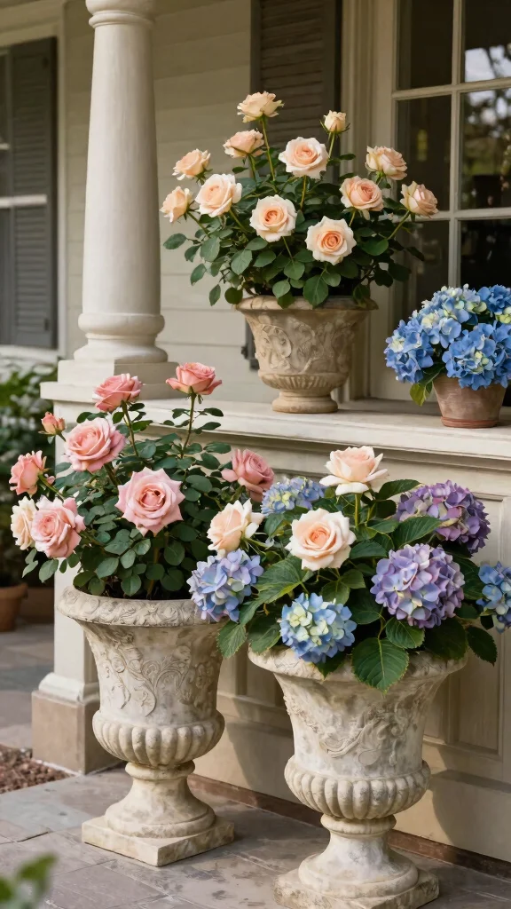 15 Front Porch Flower Pots Ideas Welcoming - 13. Elegant Stone Planters 1
