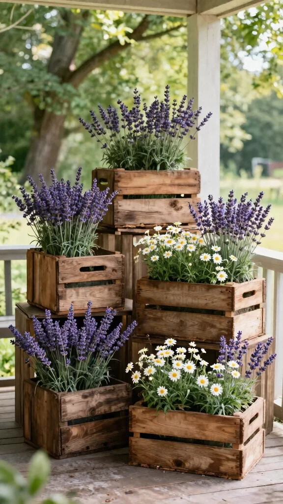 15 Front Porch Flower Pots Ideas Welcoming - 4. Rustic Wooden Crates 1