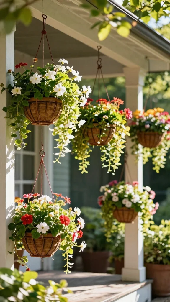 15 Front Porch Flower Pots Ideas Welcoming - 5. Hanging Flower Baskets 1
