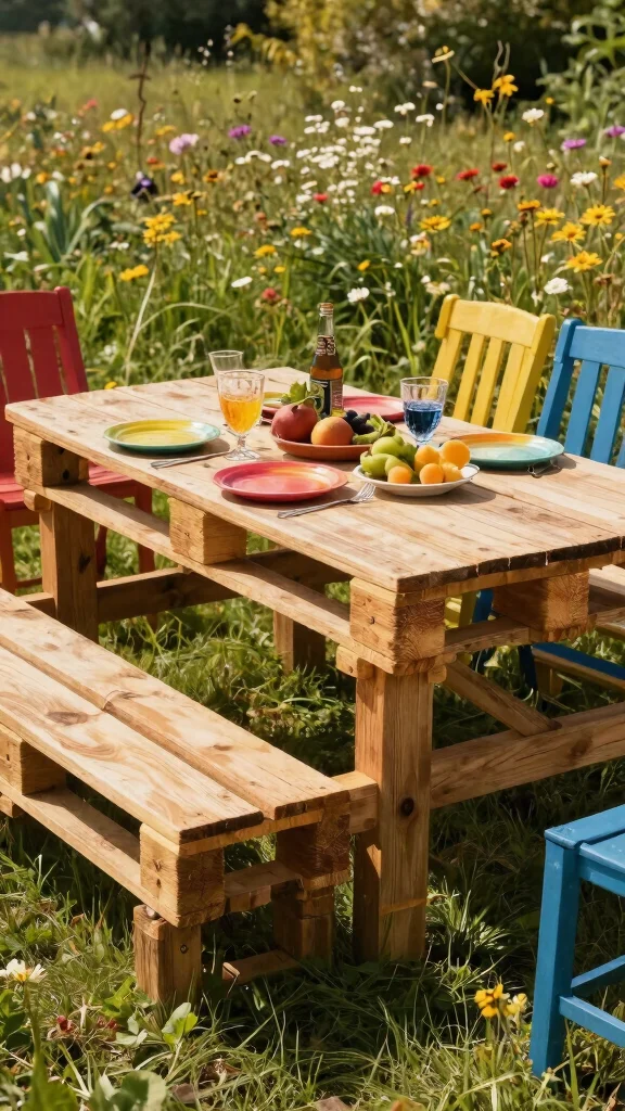 15 Homemade Patio Furniture Ideas: Upcycled Garden Furniture from Repurposed Materials - 1. Rustic Pallet Picnic Table 1