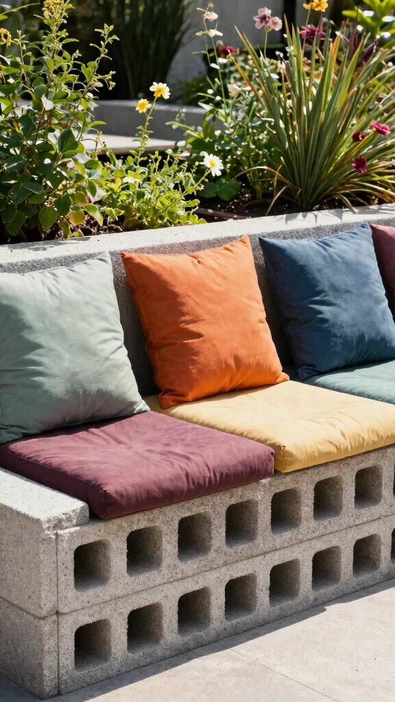 15 Homemade Patio Furniture Ideas: Upcycled Garden Furniture from Repurposed Materials - 12. Upcycled Cinder Block Bench 1