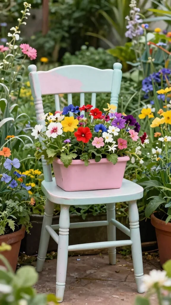 15 Homemade Patio Furniture Ideas: Upcycled Garden Furniture from Repurposed Materials - 13. Old Chair Flower Planter 1