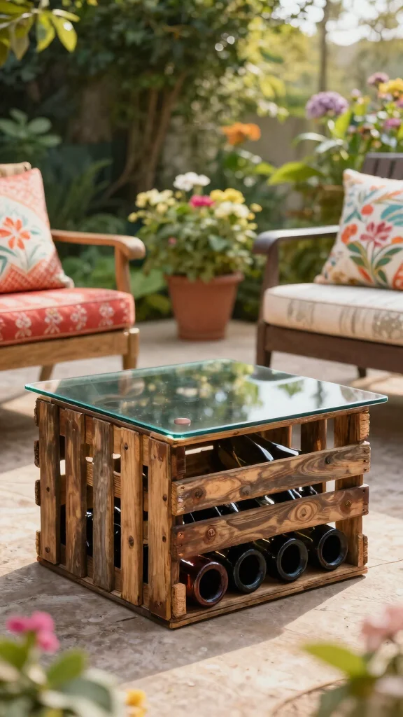 15 Homemade Patio Furniture Ideas: Upcycled Garden Furniture from Repurposed Materials - 3. Recycled Wine Crate Coffee Table 1